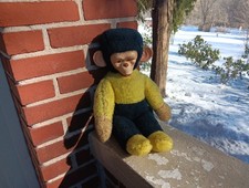 VINTAGE MONKEY RUBBER FACE PLUSH DOLL CHIMP STUFFED ANIMAL TOY
