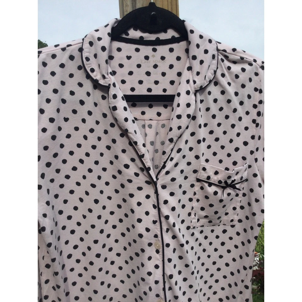 Kate Spade Mujer Camisa de Dormir M Rosa Negro Lunares Camisa para Dormir Foto 2 de 4