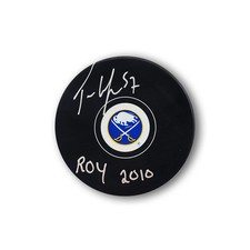 Tyler Myers Autographed Buffalo Sabers Hockey Puck Inscribed ROY