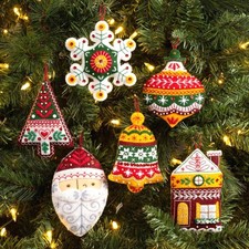Felt Embroidery Kit  Plaid-Bucilla Santa  s Nordic Ornaments Set of 6  89798E
