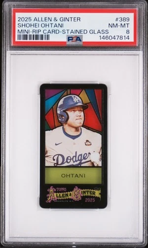 2025 ALLEN & GINTER MINI-RIP CARD-STAINED GLASS #389 SHOHEI OHTANI PSA 8