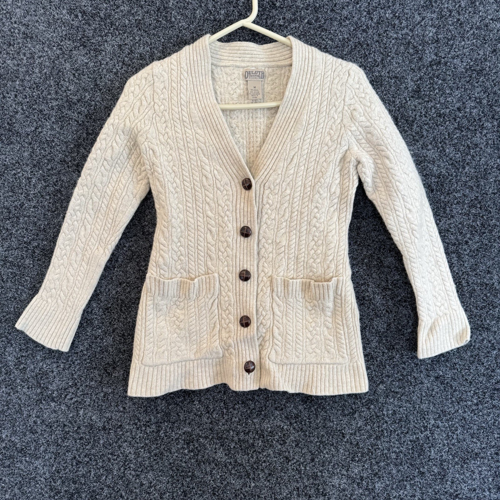 Duluth Trading Fisherman Wool Cashmere Cardigan In Ivory Size Med