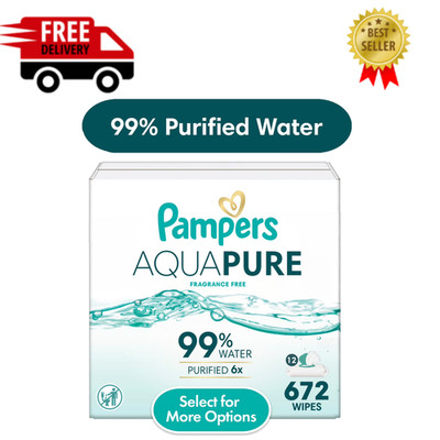 Pampers Aqua Pure Baby Wipes Unscented, 12-Pack, 672 Total Wipes