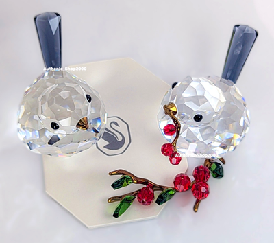 NIB 100% SWAROVSKI Idyllia Bird Couple Stand Berries Crystal