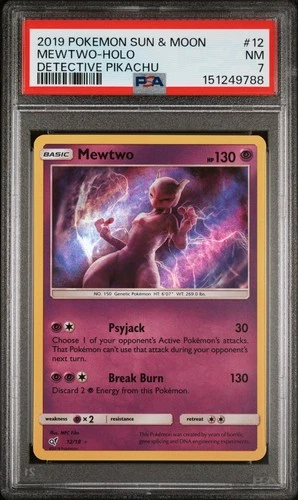 2019 POKEMON SUN & MOON DETECTIVE PIKACHU #12 MEWTWO-HOLO PSA 7