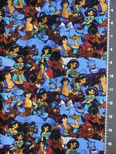 Disney Alladin, Jasmine, Genie, Abu Custom Cotton Fabric FQ 18 By 28 New
