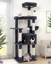 Large 68" Cat Tree Tower for Big Cats, Heavy Duty with 5 Scratching Posts, Grey