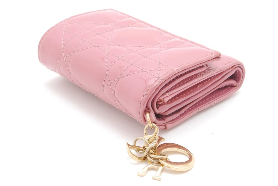 Бумажник компактный Dior Cannage пыльный розовый лакированная кожа 41-MA-0262 - Изображение 3 из 4
