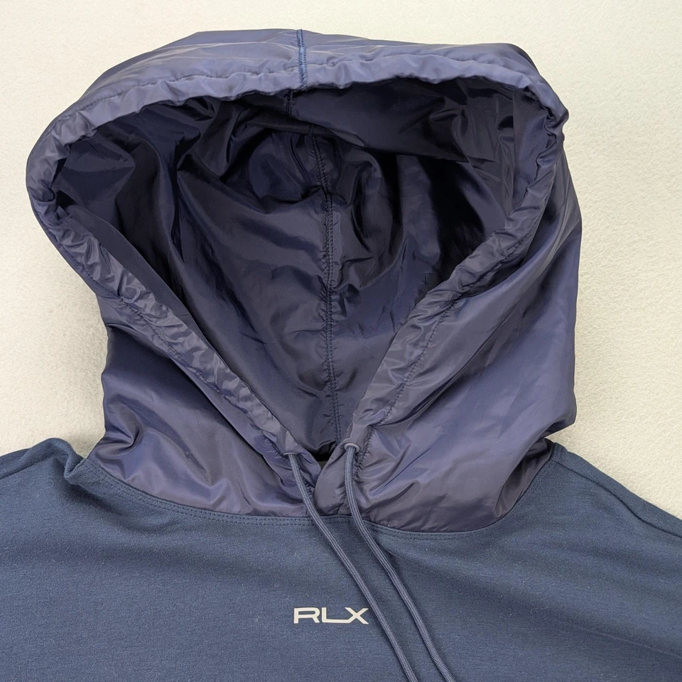 RLX Ralph Lauren Sudadera con Capucha Para Hombres Mediana Azul Marino Pullover Nylon Capucha Bolsillo Atlético Foto 4 de 4