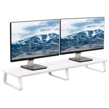 VIVO V000DL-W White Wood 39" Wide Desktop Stand TV Monitor Riser Desk Organizer