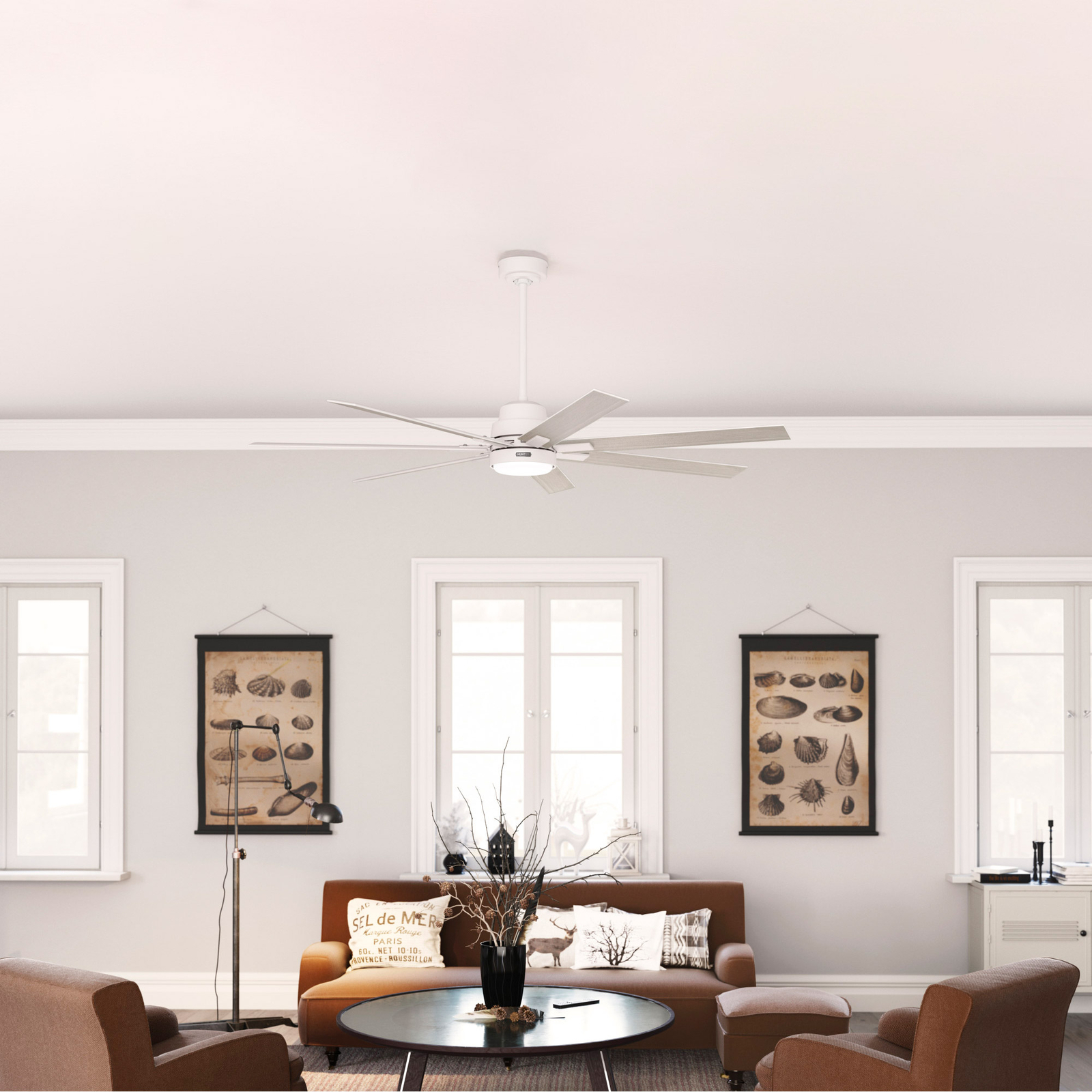 Hunter Loflin LED 60” Ceiling Fan, White, 7 Blade, LED