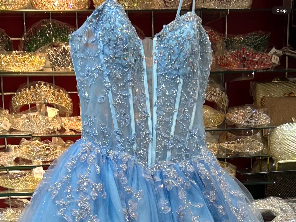 Quinceanera, сладкий шестнадцать мяч платье бисером и блестящий, светло-синий, корсет Топ - Изображение 3 из 4