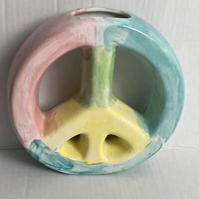 Mayco Glazed Peace Sign  Vase For Flowers Vase 09 Unique 8  Tall
