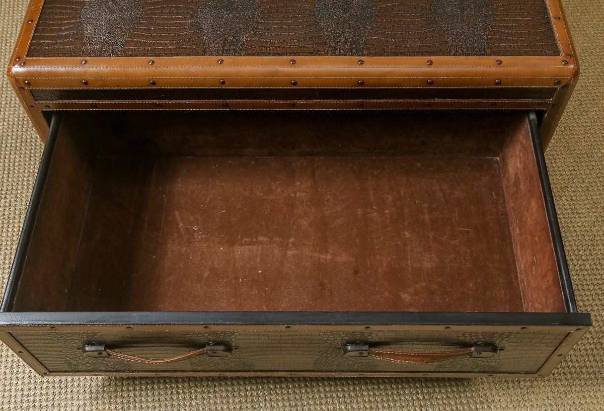 Valise Vintage En Cuir Marron – Angleterre, Années 1980 – Se Transforme En Table Basse Ou Coffre Avec Tiroir