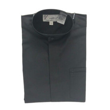 Valdise Boys Black Dress Shirt Banded Collar with Pocket Sizes 8 - 10