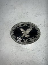 New Men Black Silver Oval Bird Belt Buckle. F-8
