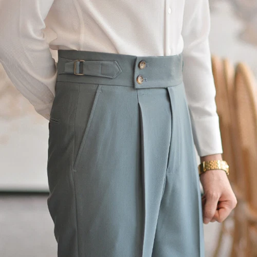 Hombres Pantalones Largos Rectos Gurkha Negocios Estilo Británico Pantalones Nápoles Cintura Alta - Imagen 19 de 26