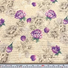 Garden Romance by Hoffman Fabrics Purple Floral on Cream Cotton by the HALF YARD