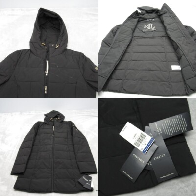 Lauren Ralph Lauren Down Jacket Women Small Black Stretch Packable Puffer NWD