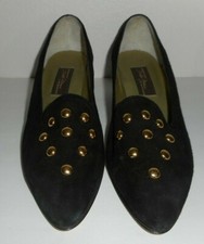 SESTO MEUCCI of Florence Made in Italy Vintage Pumps Black Suede Gold Studs 7.5