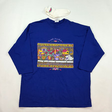 Vintage Country Garden Animals Size 2XL Blue USA Made Cute Retro T Shirt Top