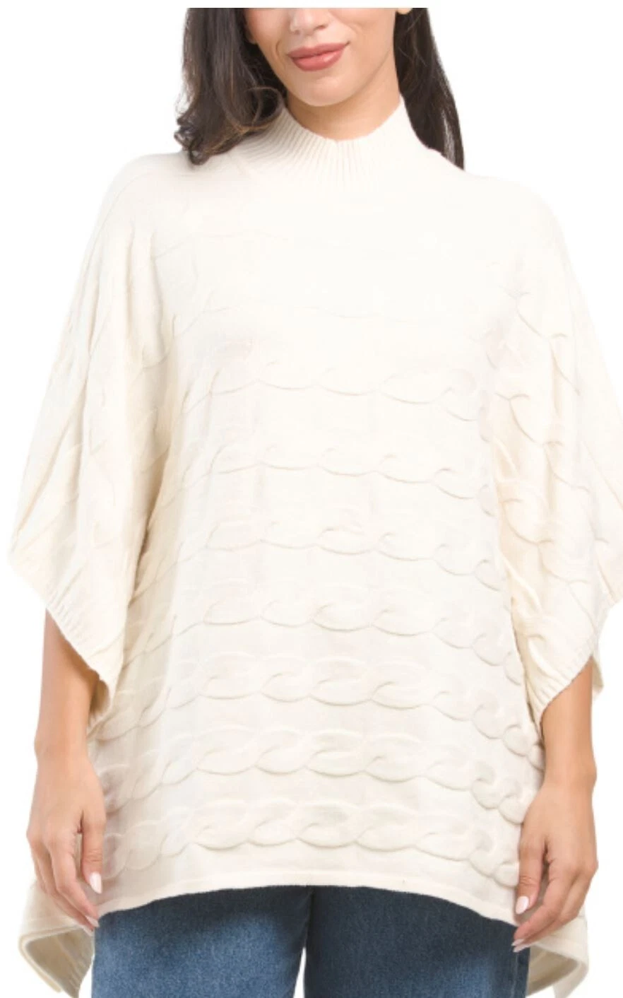 NWT CYRUS Cable Stitch Poncho Ivory Sweater Sizes M, L, NWT