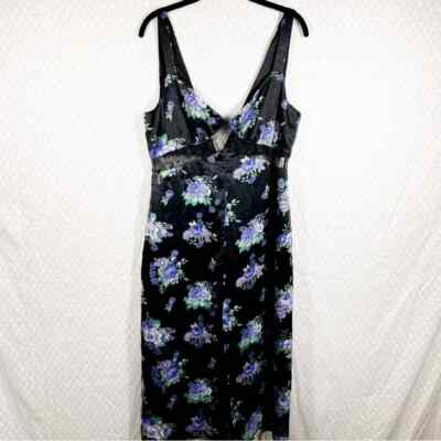 Revolve WeWoreWhat Women Slip Dress Sz L Black Blue Floral Satin Lace Midi  Chic | eBay
