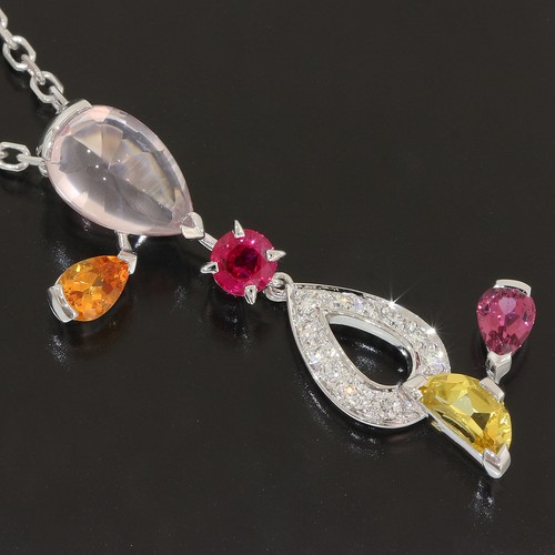 CARTIER Multi Gemstone Delices Pendant Necklace in 18K White Gold w/Box D4915 - Picture 2 of 9