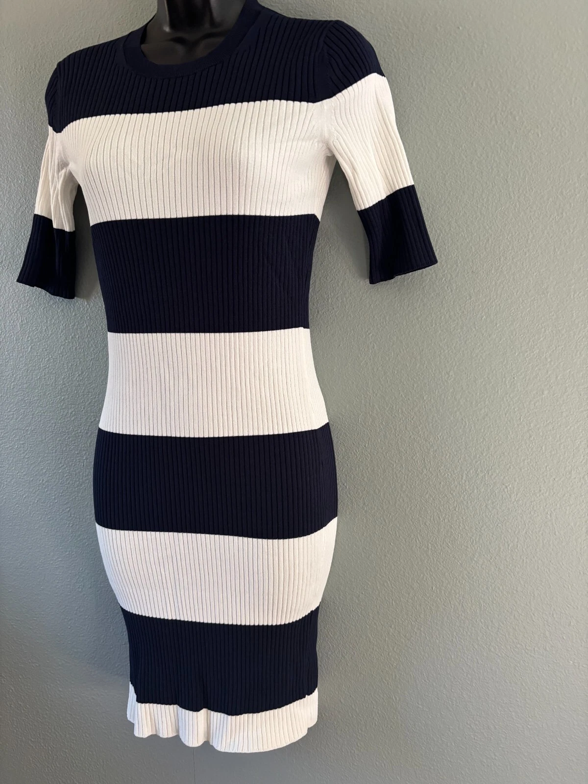 TORY BURCH Abito donna Tory Sport body a costine taglia XS blu bianco a righe manica corta