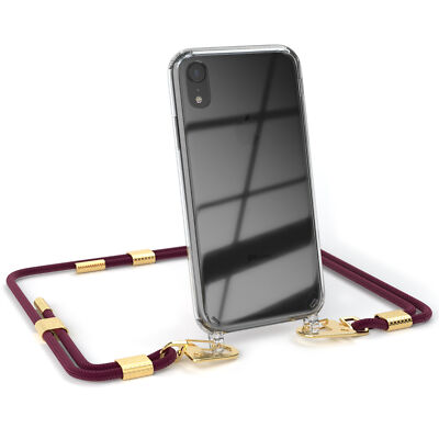 Hülle mit Band für iPhone XR Handykette Tasche Handykordel Schnur Cover Beere