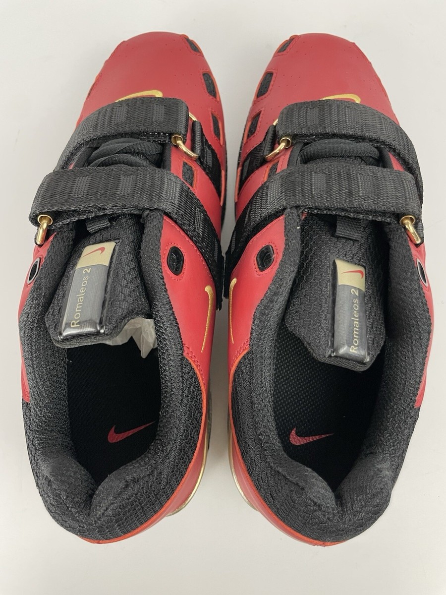 NIKE ROMALEOS 2 WEIGHTLIFTING SHOES RED GOLD BLACK 476927-670 Sz 8