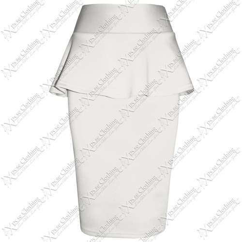 LADIES WOMENS PEPLUM PENCIL SKIRTS BODYCON STRETCH FRILL SKIRT LONG OFFICE WORK - Picture 15 of 41