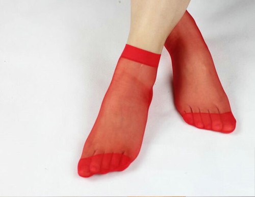 Red Sheer Reinforced Toe Stretchy Nylon 