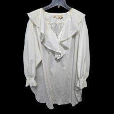 Victoria's Secret Gold Label Nightgown Ivory Cotton Midi Prairie Ruffles Sz M/L