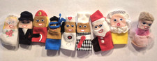 Lot Of 9 Vintage Finger Puppets Santa Claus Baby Bride Groom Girl Occupations 3"
