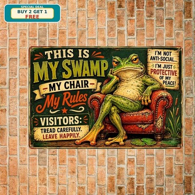 Hippity Hoppity Get Off My Property Funny Frog Warning Gate Metal Tin Sign 8x12