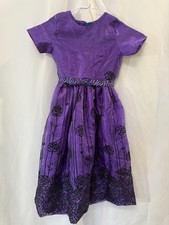 Purple Rose Party Dress Girls Medium Black Floral Bow Belt Special Occasion