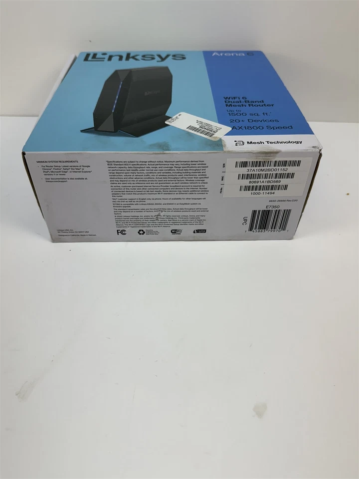 Linksys ARENA 6 AX1800 WIFI 6 Dual-Band Mesh Router E7350 Black Open Box - Image 2 of 4