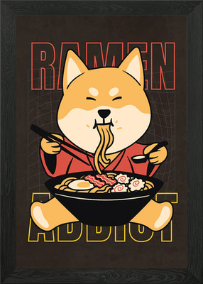 cute cat eaiting ramen Framed Wall Art Poster Canvas Print Picture