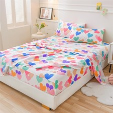 Kids Bed Sheets Twin Size 3 Piece Fun Colorful Hearts Girls Sheet Sets Soft M...