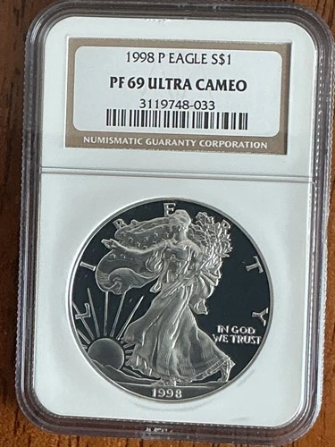 1998 P AMERICAN SILVER EAGLE NGC PF69 ULTRA CAMEO