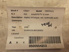 Info-GPS-TV Screen SV6 Display And Player With Rear AC Fits 06 MONTANA 2042265