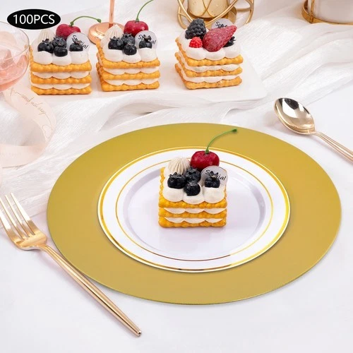 100 Pcs Western Dim Sum Dishes With Patterns, Round Plates Set, Reusable Plate