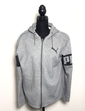 Puma Gray Signature Zip Front Hoodie Hooded Jacket Sweatshirt Men's M