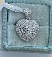 Womens 2 Ct Round Cut Moissanite Heart Pendant Necklace Real 925 Sterling Silver