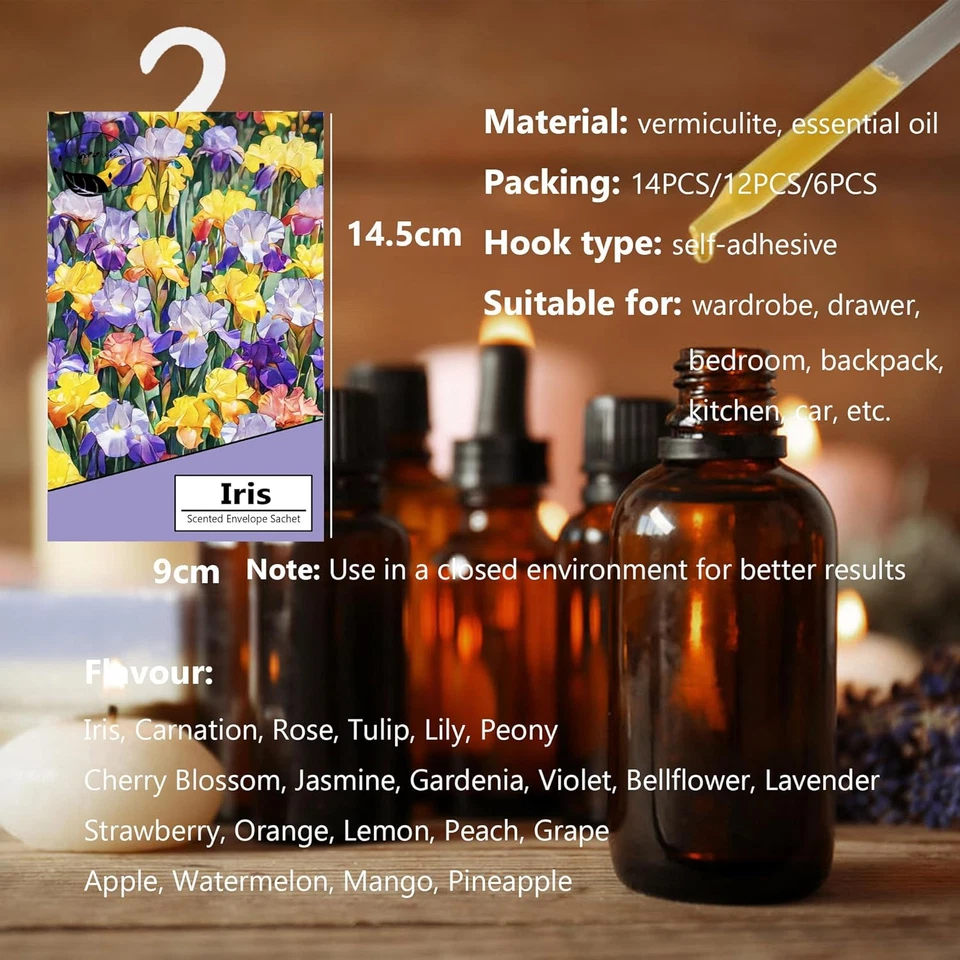 12Pcs Profuma Armadio Vestiti, Profumatori Armadio E Cassetti, Profumatore Auto, - Immagine 3 di 4
