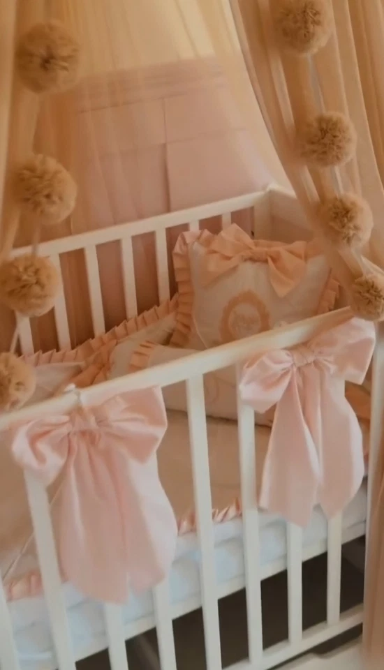 1 Cot Bow Crib Bow Moses Basket Bow Tie on Bow Blush Pink - Image 2 of 4