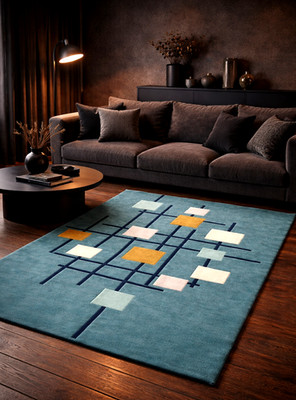 Handmade Tufted Pure Woollen Thick Carpet Geometrical Hallway Square Feet Carpet