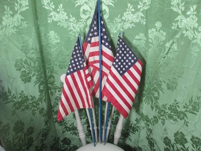 THREE Older Vintage 48 Star Flags Printed Stars Blue Poles Small Sizes M140