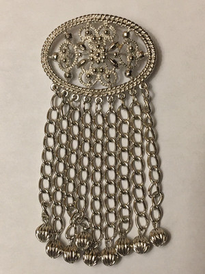 VINTAGE 80s SARAH COVENTRY 4'' LONG GAUDY DANGLY CHAIN LINK ESTATE PIN BROOCH